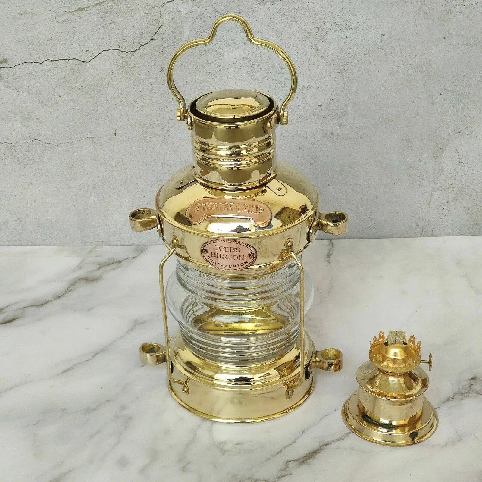 14" Full Brass Anchor Boat Light Oil Lamp | Nautical Maritime Ship Lantern