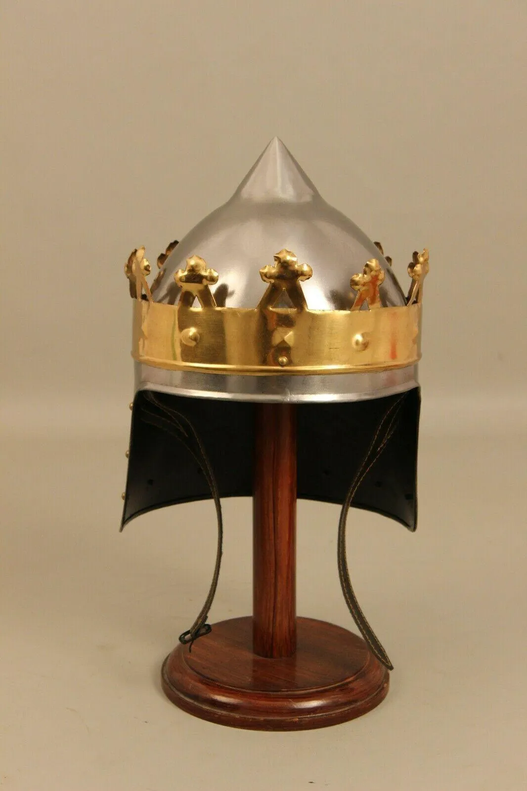 18 Guage Steel Medieval Knight Kings Rechard Helmet Brass Crown Helmet Cosplay