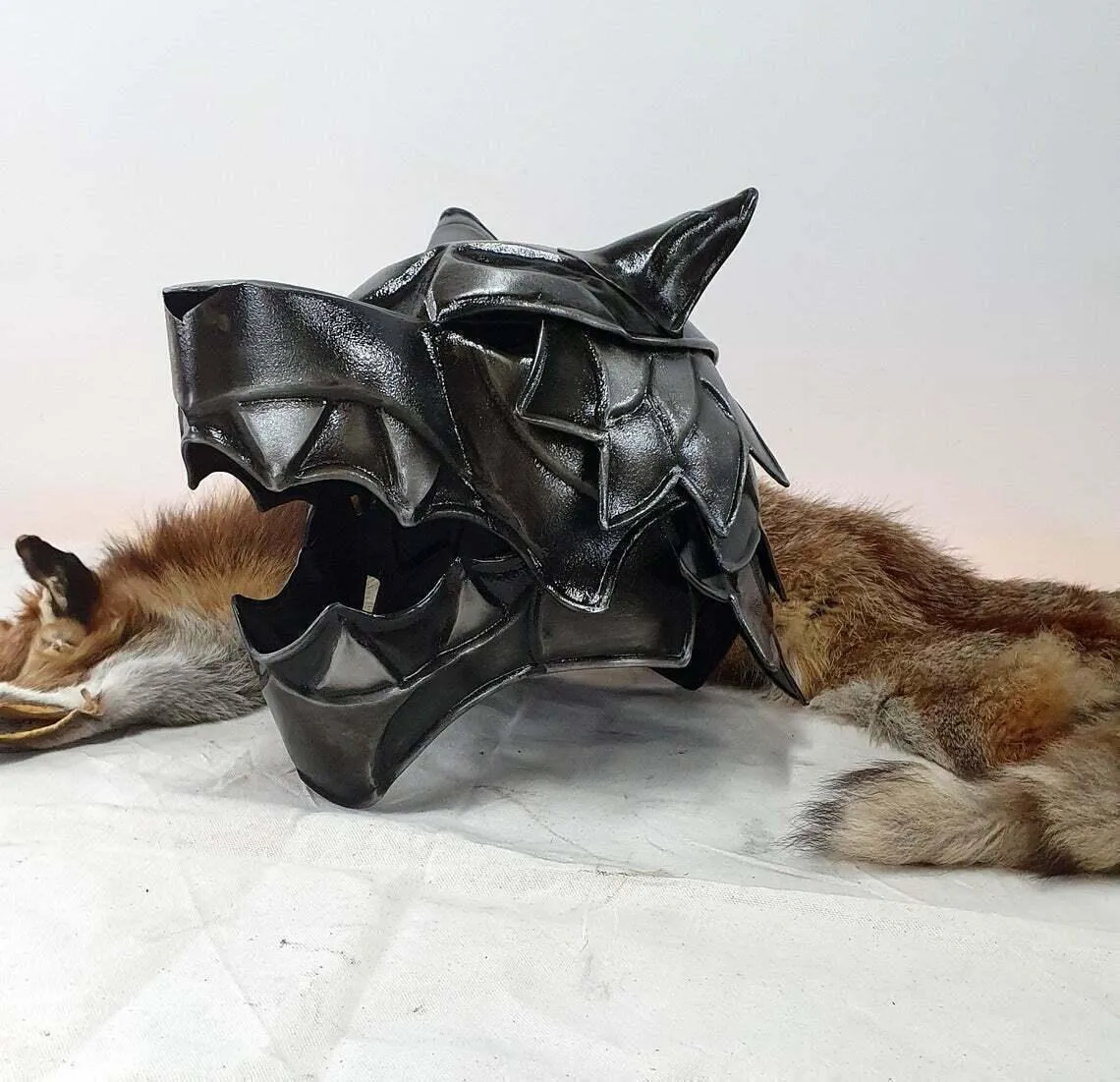 18GA Steel Medieval Great Wolf Helmet Medieval Viking Wolf Helmet Blackened Helmet