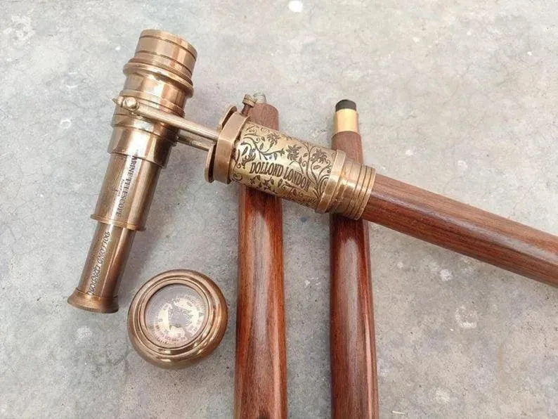 1920 DOLLOND LONDON Victorian Telescope Compass Walking Stick