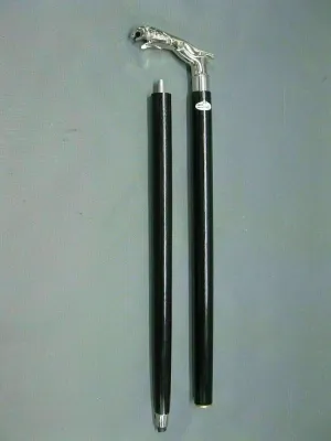 Antique Brass Jaguar Handle Wooden Vintage Design Walking Stick Cane Silver Head