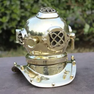 Antique Marine Mini Diving Helmet Replica Mark Us Navy Nautical Full Brass