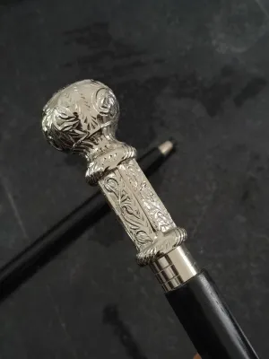 Antique Style Victorian Cane Wooden Walking Stick Vintage Solid Brass Handle