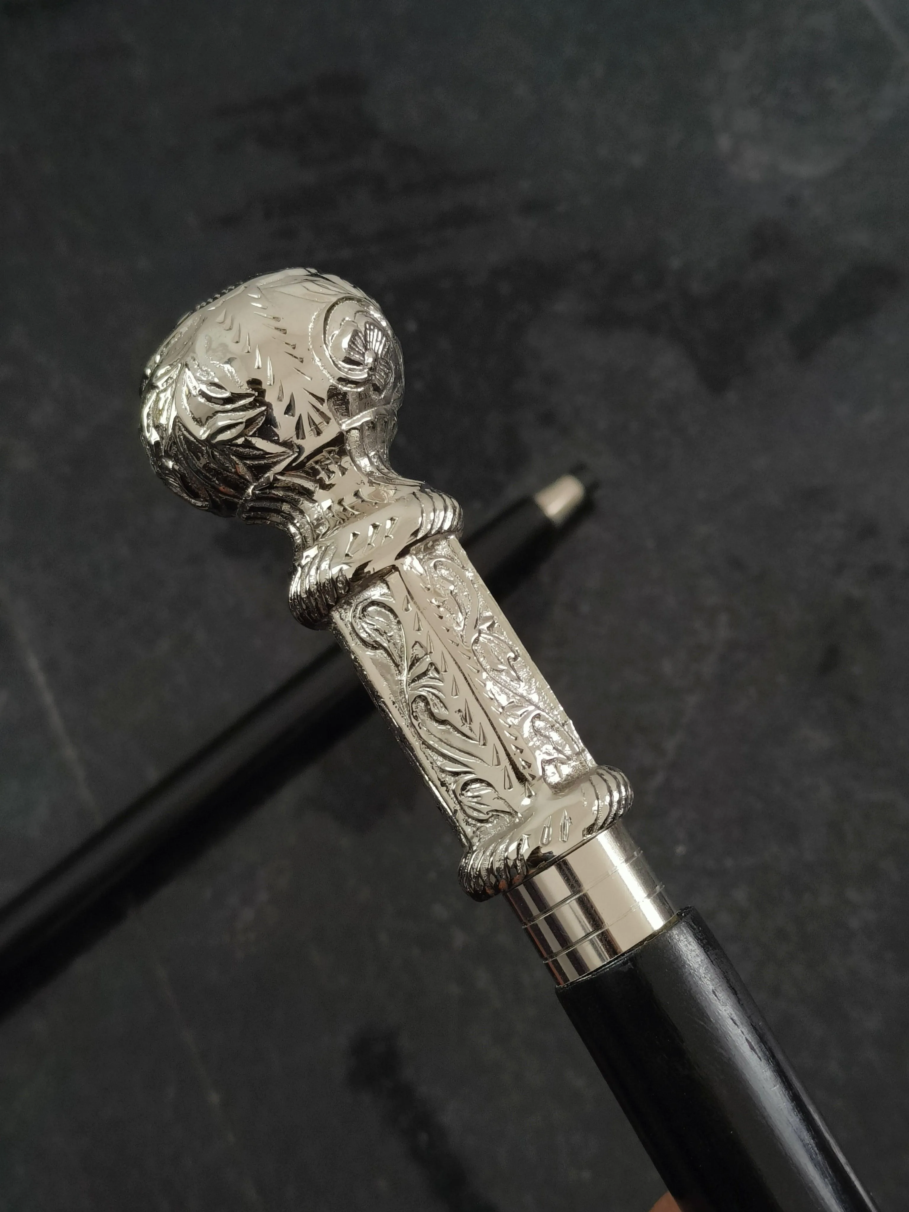 Antique Style Victorian Cane Wooden Walking Stick Vintage Solid Brass Handle