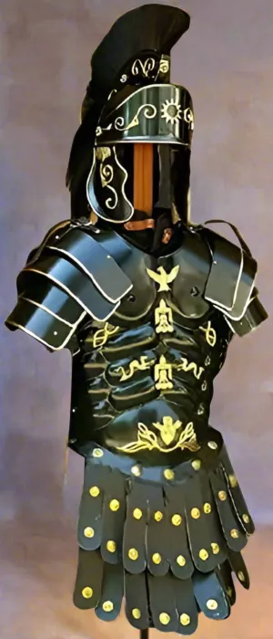 Armor Roman Greek Muscle Armor Jacket with Shoulder & Medieval Helmet Black