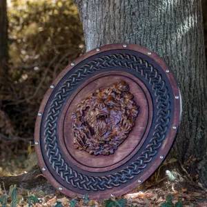 Berserker Bear Totem Oaken Carved Viking Shield, 24 -   engraved