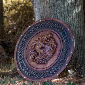 Berserker Bear Totem Oaken Carved Viking Shield, 24"