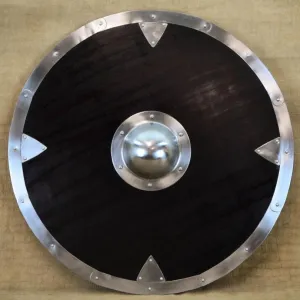 Black Mercenary Wooden Shield With Steel Rim, 24"
