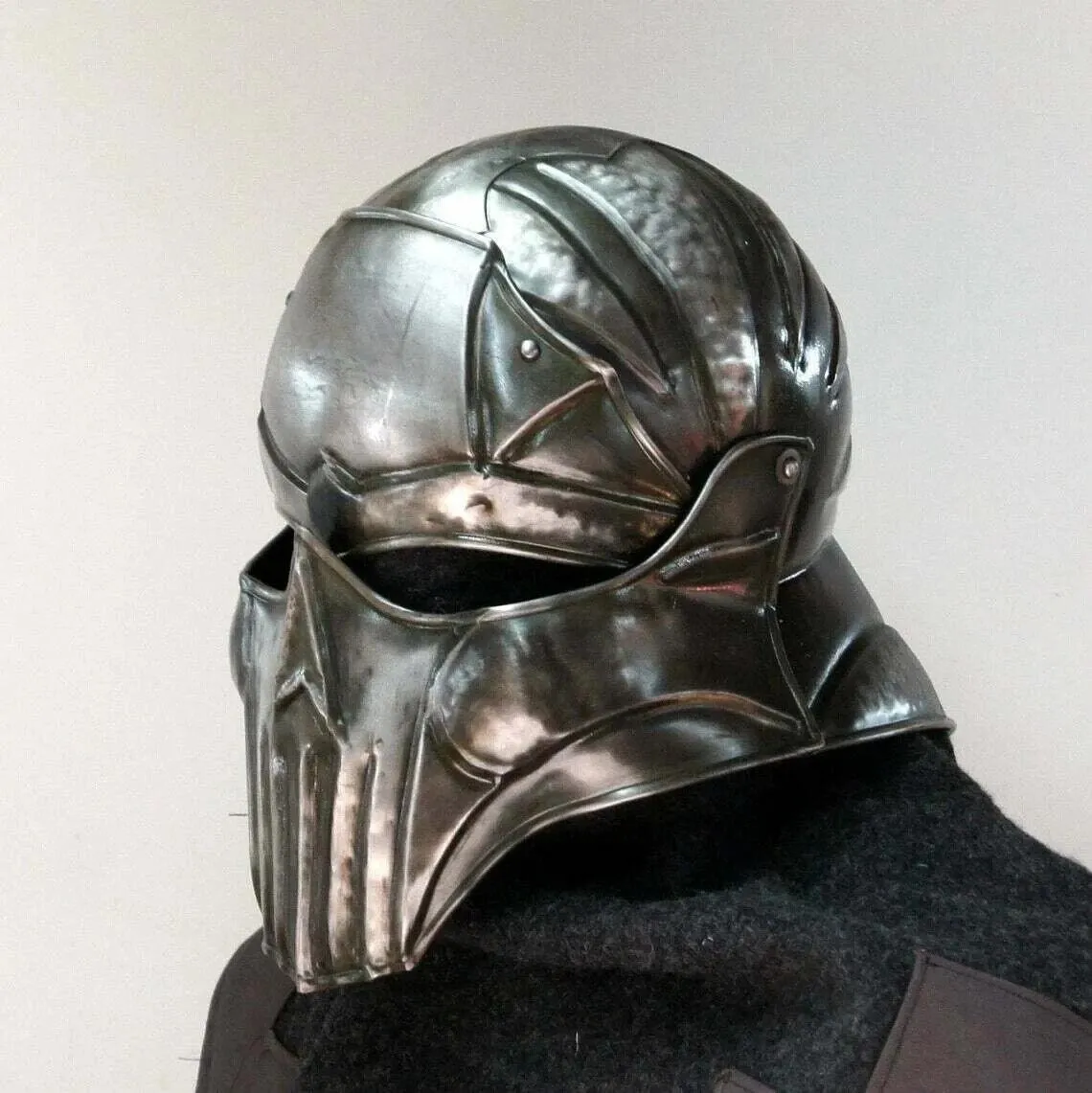 Blackened 18 Gauge Steel Medieval Demonic Face Vader Sallet Helmet1 halloween