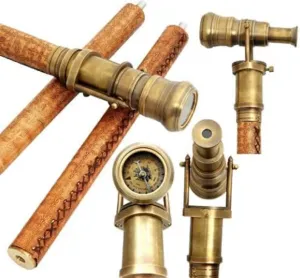 Brass Telescope & Compass Handle Walking Stick