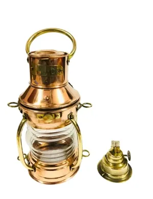 Copper and Brass Nautical Oil Lamp, 10" Ship Lantern, Marine Anchor Lamp Gift