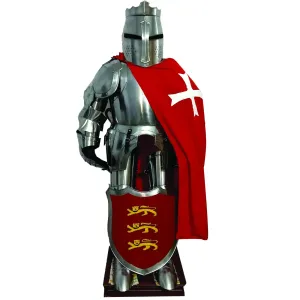 Crusader Templar Knight Medieval Suit of Armor with Shield and Cloak