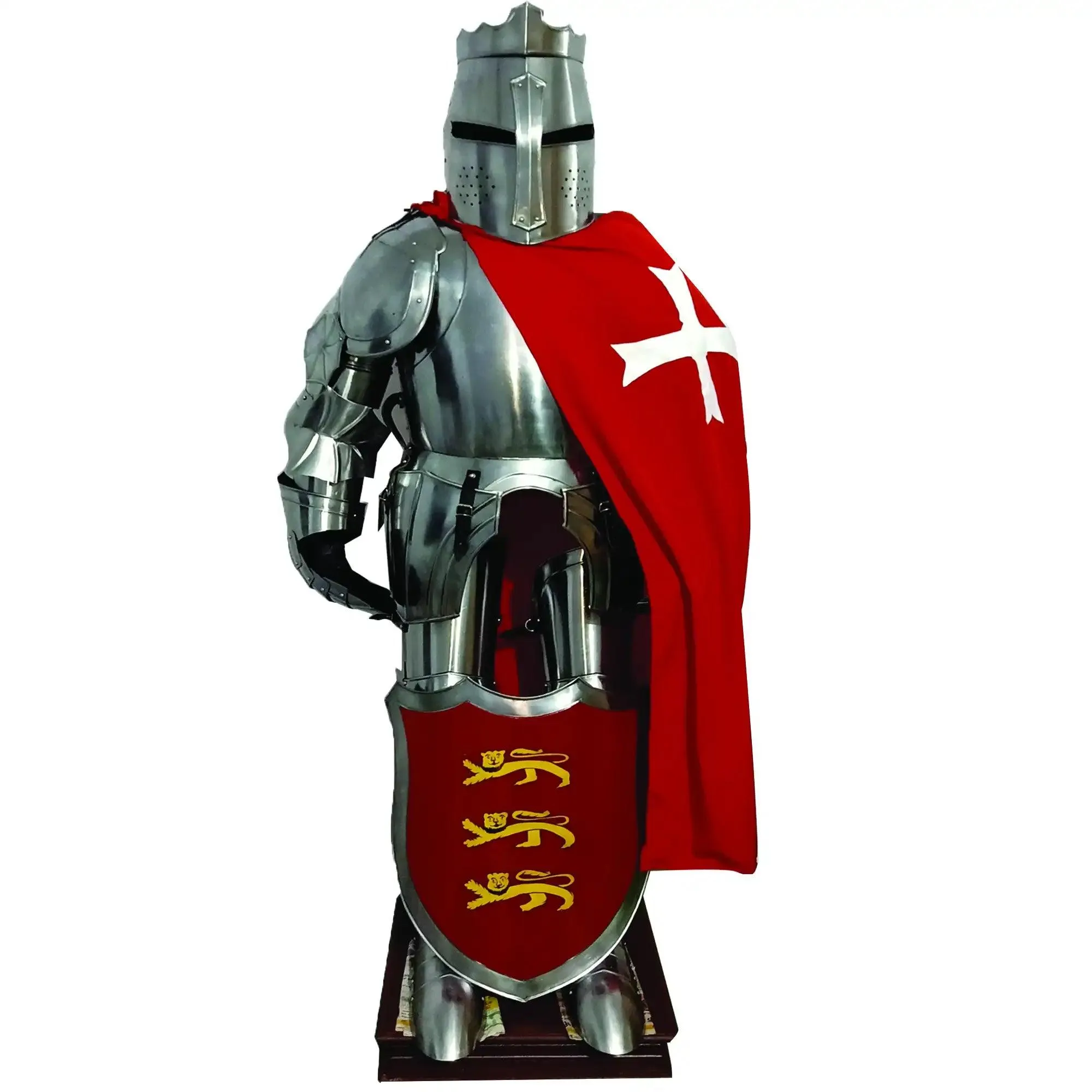 Crusader Templar Knight Medieval Suit of Armor with Shield and Cloak
