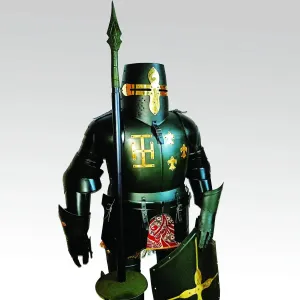 Crusader Templar Medieval Knight Armor Suit with Spear and Shield