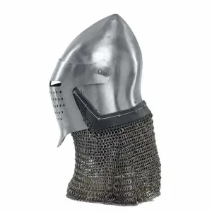 Custom SCA HNB 18 Gauge Steel Medieval Combat Bascinet Helmet W Aventail.