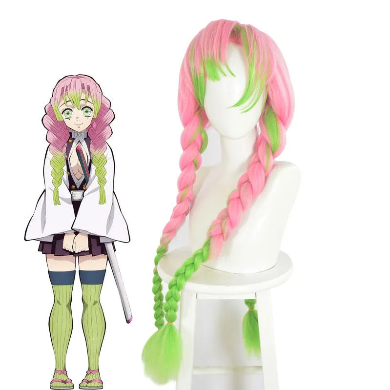 Demon Slayer: Kimetsu no Yaiba Mitsuri Kanroji Cosplay Wig Pink Mixed Green Weave Long Wigs