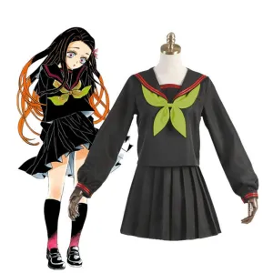 Demon Slayer Kimetsu no Yaiba Nezuko Kamado Makomo School Uniform Cosplay Costumes