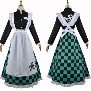 Demon Slayer Kimetsu no Yaiba Tanjiro Kamado Maid Dress Cosplay Costume