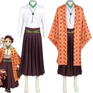 Demon Slayer Kimetsu no Yaiba Tanjiro Kamado Orange Cosplay Costume