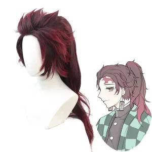 Demon Slayer Kimetsu no Yaiba Tanjirou Kamado Long Ponytail Cosplay Wigs