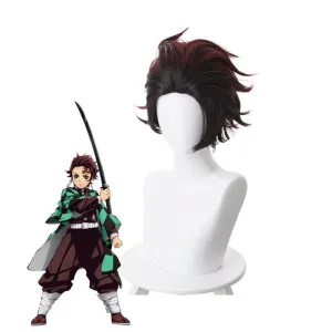 Demon Slayer Kimetsu no Yaiba Tanjirou Kamado Short Wine Red Men Cosplay Wigs