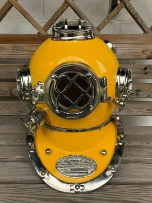 Diving Helmet Vintage Marine Boston Yellow Brass Scuba Divers US Navy Mark IV
