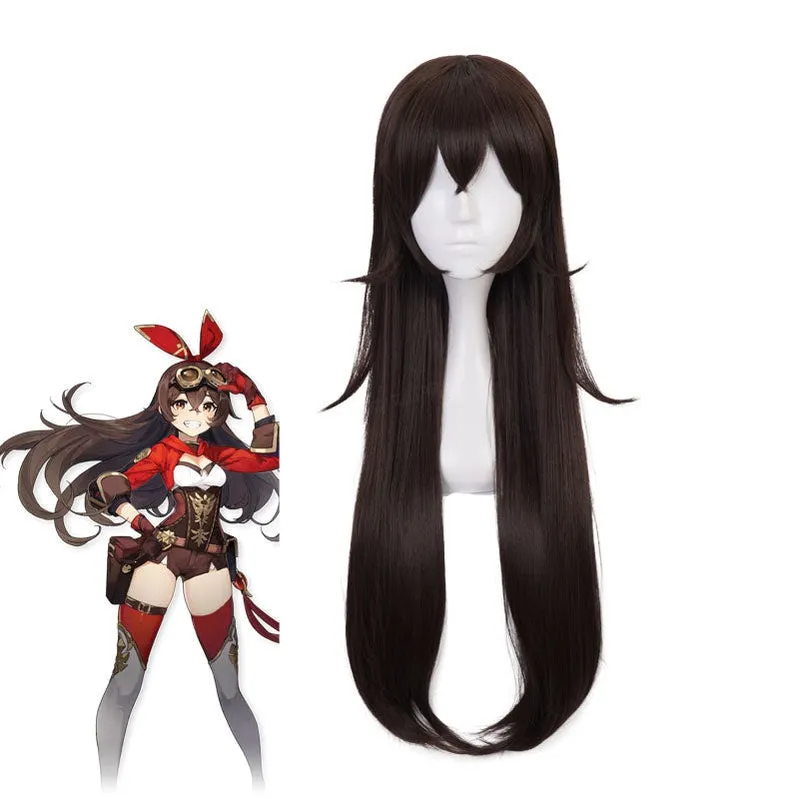 Genshin Impact Amber Dark brown Long Cosplay Wigs