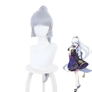 Genshin Impact Kamisato Ayaka Light Gray Blue Ponytail Cosplay Wigs