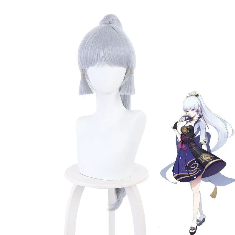 Genshin Impact Kamisato Ayaka Light Gray Blue Ponytail Cosplay Wigs