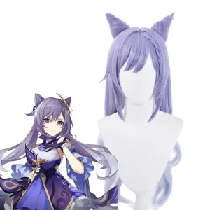Genshin Impact Keqing Ponytails Mixed Purple Cosplay Wig with Ears