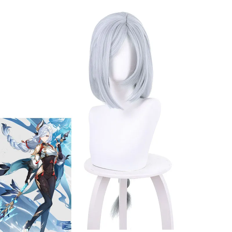 Genshin Impact Shenhe Long Grey Twist Braid Cosplay Wigs