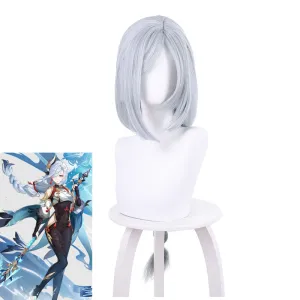 Genshin Impact Shenhe Long Grey Twist Braid Cosplay Wigs