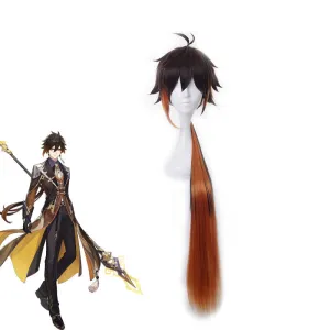 Genshin Impact Zhongli Dark brown Long Cosplay Wigs