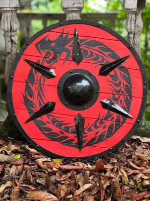 Handcrafted Dragon Red Viking Shield Medieval 24-inch Wooden Battle Ready Shield