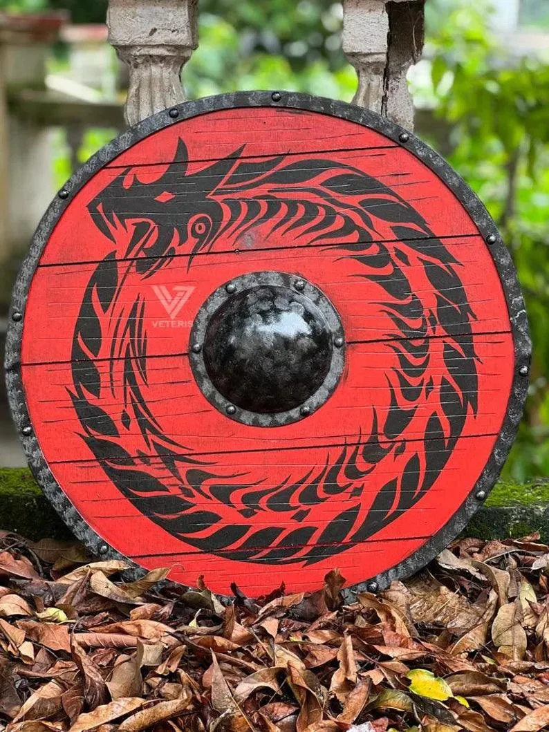 Handcrafted Medieval Viking Shield - 24-inch Wooden Battle Ready Shield
