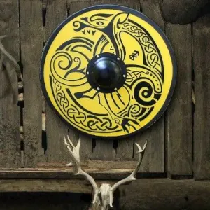 Handmade Yellow Jrmungandr Smooth Viking Shield, 24"