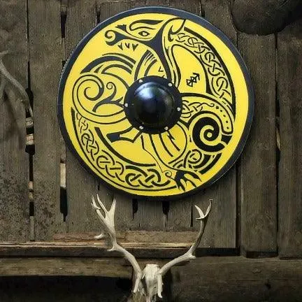 Handmade Yellow Jrmungandr Smooth Viking Shield, 24"
