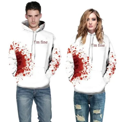 Humour Bloody 3D Print Hoodie Sweatshirt "I'm Fine" | Halloween Unisex Jumper Top