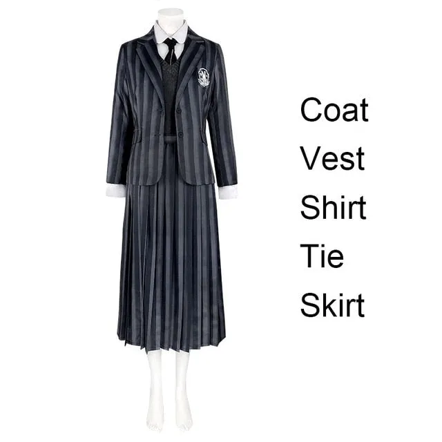 Inspired 2022 Wednesday Addams Cosplay Costume Nevermore Collage School Uniform Suit Coat Prop