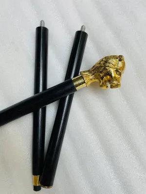 Lion Head Handle Vintage Wooden Walking Stick Cane