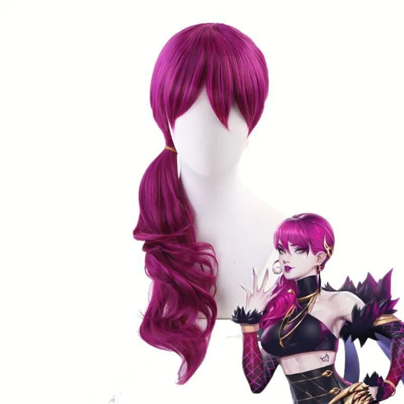 LOL KDA Evelynn Long Braid Hotpink Cosplay Wigs