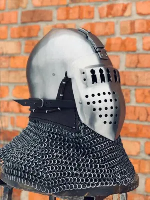 Medieval Bavarian Bascinet Helmet klapvisor from Bavarian helmet 14 Gauge