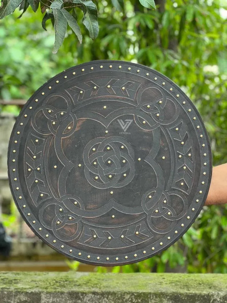 Medieval Celtic Five Fold Carved Round Viking Shield Templar Armor