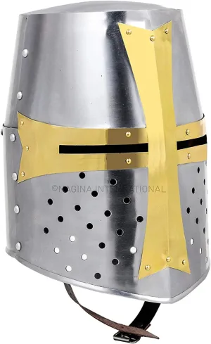 Medieval Helmet Wooden Stand Crusader Templar Knight LARP Helmet Cosplay Armor