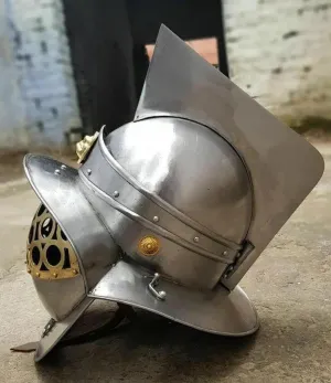 Medieval Larp Armour, Replica Murmillo Gladiator Helmet Medieval Knight Crusader Armor with Free Wooden Stand