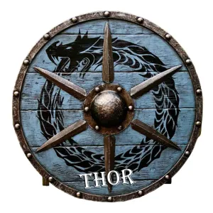 Medieval Real Viking Larp Warrior Wood & Steel Dragon Round shield, 24