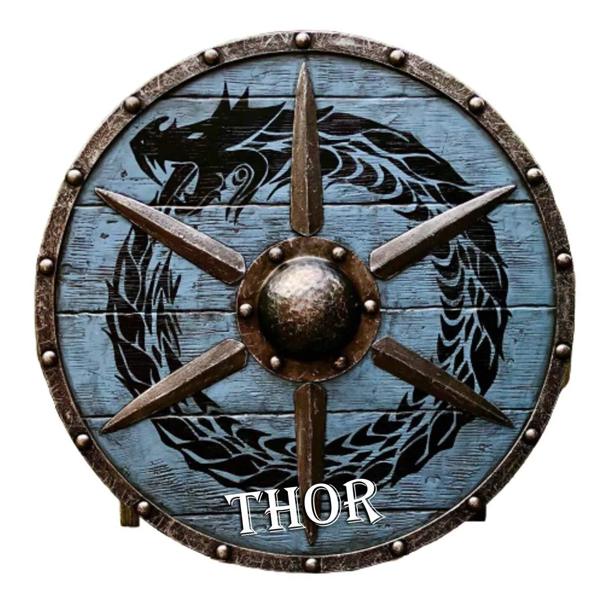 Medieval Real Viking Larp Warrior Wood & Steel Dragon Round shield, 24