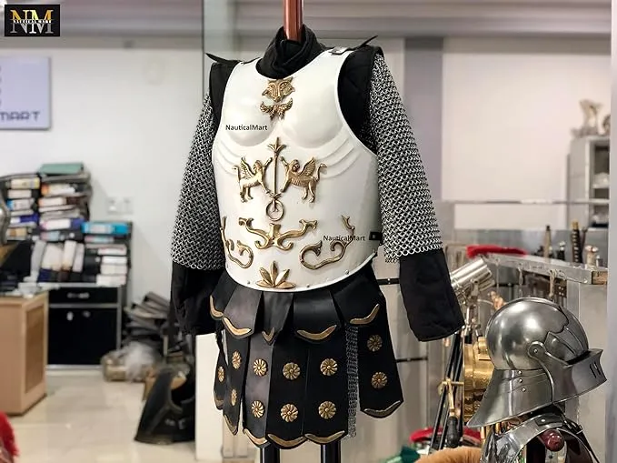 Medieval Roman Cuirass Greek Muscle Armor White LARP Knight Armor Halloween Costume