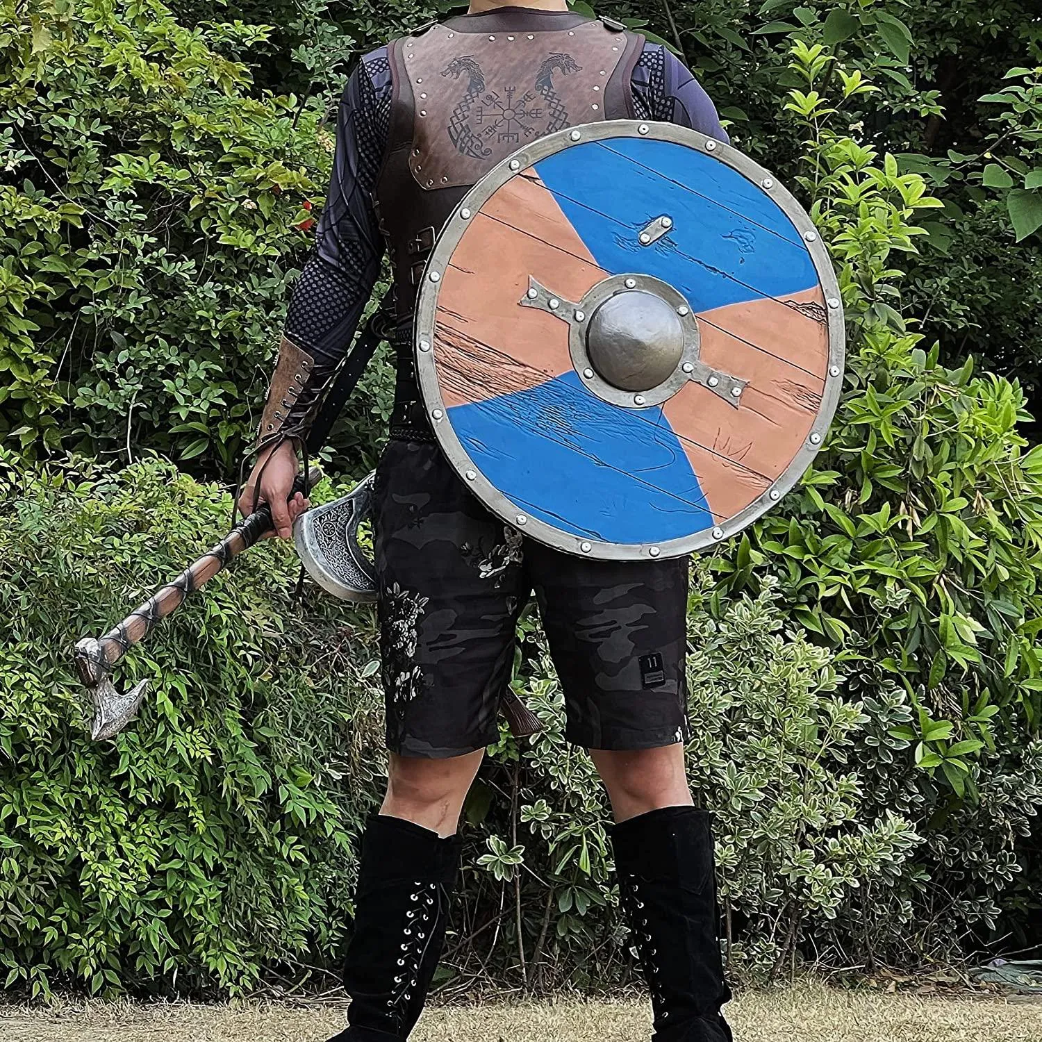 Medieval Round Viking Shield Cosplay and Battle-Ready Armor - Fully Functional 24-Inch Shield