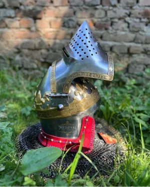 Medieval Royal Bacinet Crown Helmet,Medieval Bacinet Visor Helmet,With Chainmail